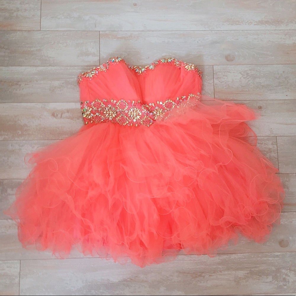 Coral Beaded Party Dress